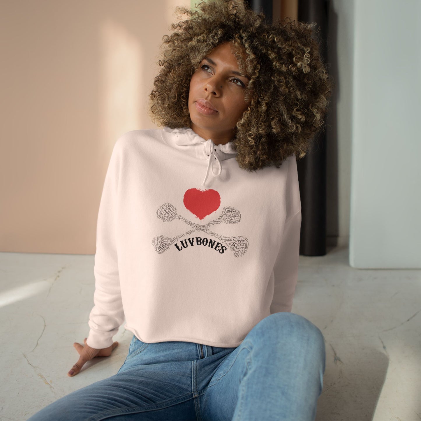 Luvbones - Hearts & Crossbones Crop Hoodie - Trendy Streetwear, Cute Gift, Halloween Apparel, Casual Outfit, Festival Wear