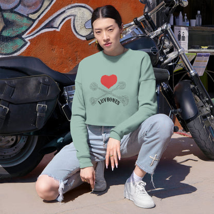 Luvbones - Hearts & Crossbones Cropped Sweatshirt Casual, Streetwear, Gift for Her, Trendy Apparel