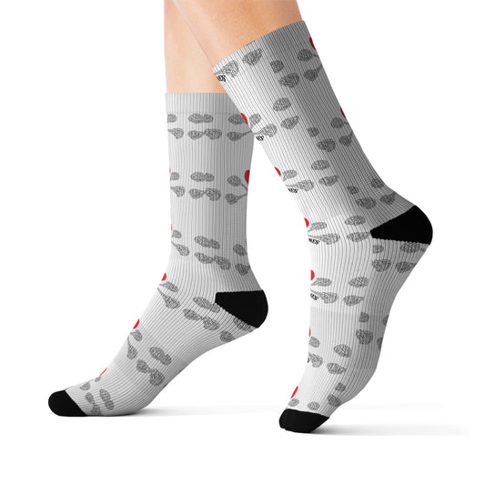 Luvbones - Hearts & Crossbones Patterned Sublimation Socks, Fun Gift for Couples, Cozy Footwear for Home, Valentine's Day, Unique Sock Design, Everyday Wear