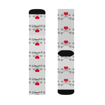 Luvbones - Hearts & Crossbones Patterned Sublimation Socks, Fun Gift for Couples, Cozy Footwear for Home, Valentine's Day, Unique Sock Design, Everyday Wear