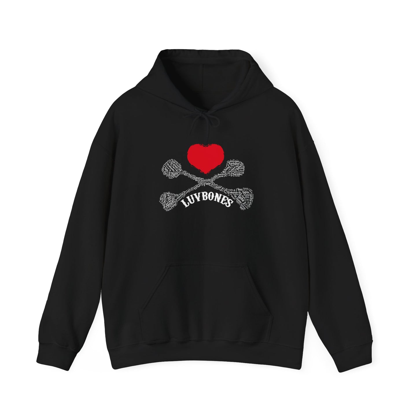 Luvbones - Hearts & Crossbones Unisex Hoodie, Graphic Sweatshirt for Couples, Valentine's Day Gift, Streetwear Fashion, Cozy Layering