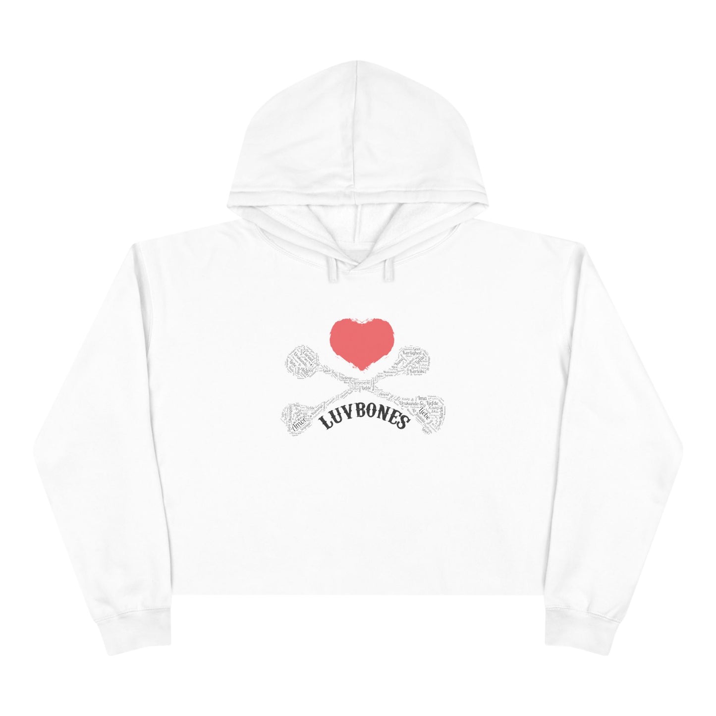 Luvbones - Hearts & Crossbones Crop Hoodie - Trendy Streetwear, Cute Gift, Halloween Apparel, Casual Outfit, Festival Wear