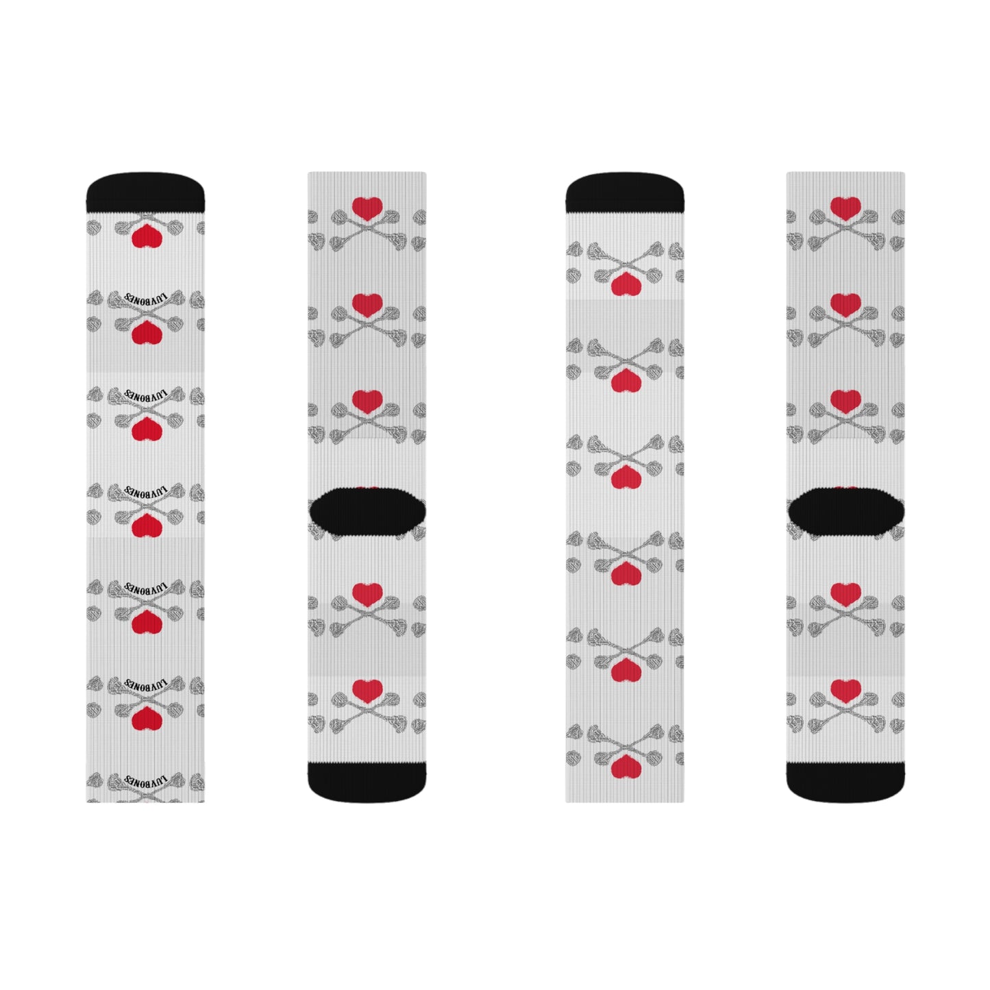 Luvbones - Hearts & Crossbones Patterned Sublimation Socks, Fun Gift for Couples, Cozy Footwear for Home, Valentine's Day, Unique Sock Design, Everyday Wear