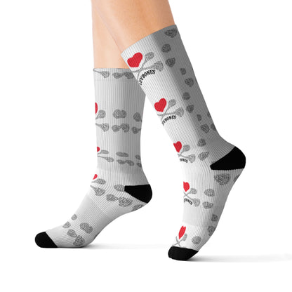 Luvbones - Hearts & Crossbones Patterned Sublimation Socks, Fun Gift for Couples, Cozy Footwear for Home, Valentine's Day, Unique Sock Design, Everyday Wear