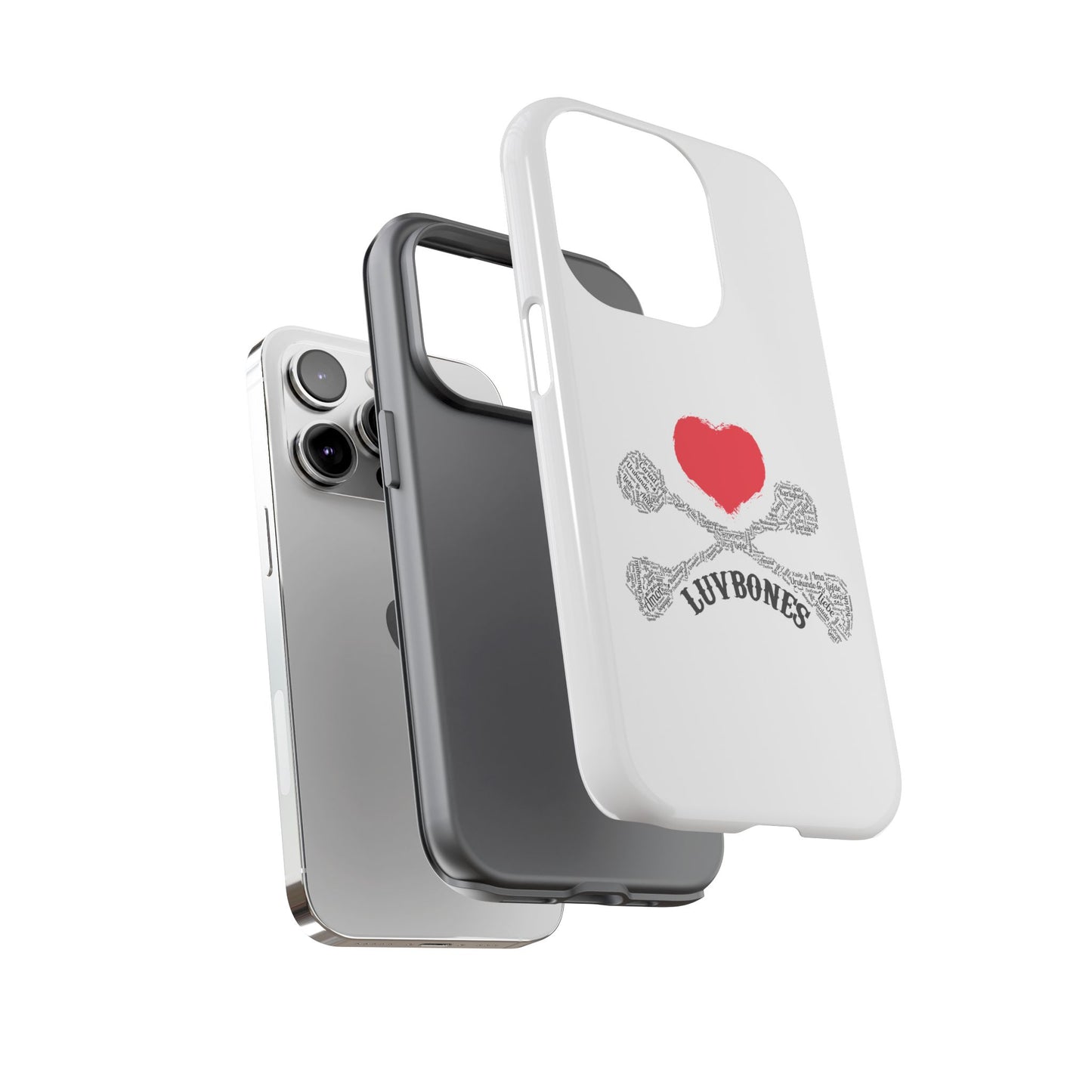 Luvbones - Hearts & Crossbones Phone Case, Tough Cases, Unique Smartphone Accessory, Gift for Him or Her