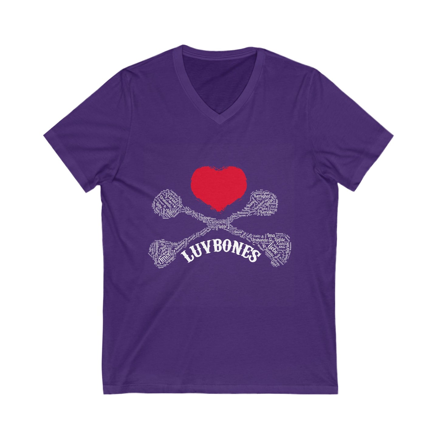 Luvbones - Hearts & Crossbones V-Neck Tee, Unisex Graphic T-Shirt, Cool Casual Wear, Gift for Him/Her