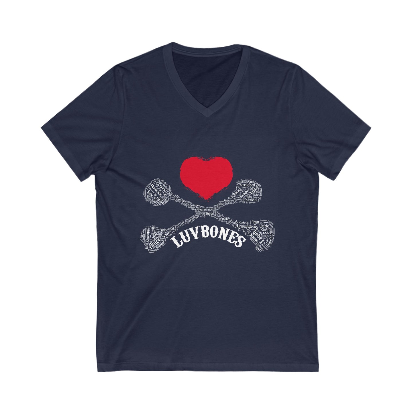 Luvbones - Hearts & Crossbones V-Neck Tee, Unisex Graphic T-Shirt, Cool Casual Wear, Gift for Him/Her