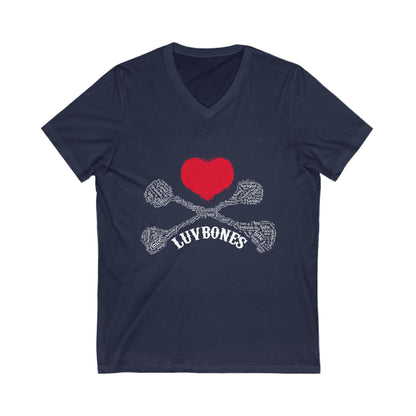 Luvbones - Hearts & Crossbones V-Neck Tee, Unisex Graphic T-Shirt, Cool Casual Wear, Gift for Him/Her