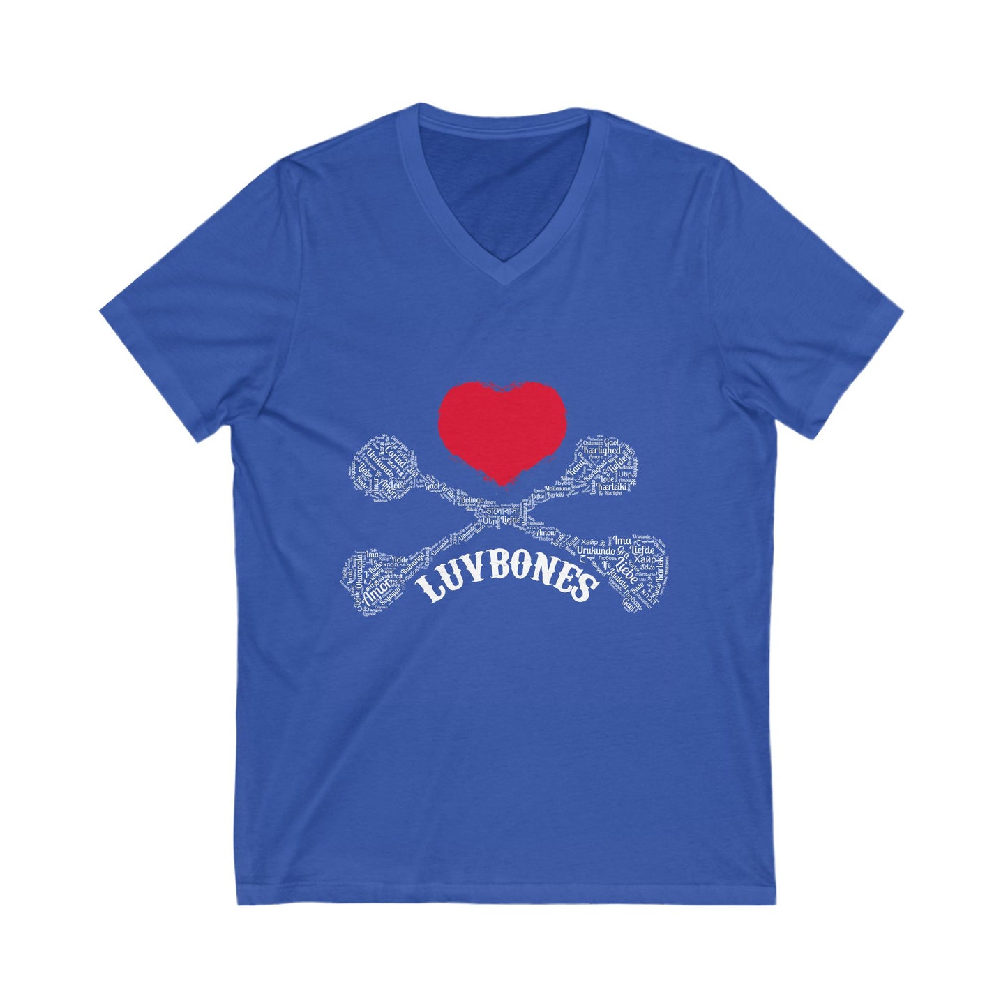Luvbones - Hearts & Crossbones V-Neck Tee, Unisex Graphic T-Shirt, Cool Casual Wear, Gift for Him/Her