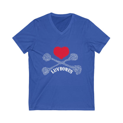 Luvbones - Hearts & Crossbones V-Neck Tee, Unisex Graphic T-Shirt, Cool Casual Wear, Gift for Him/Her