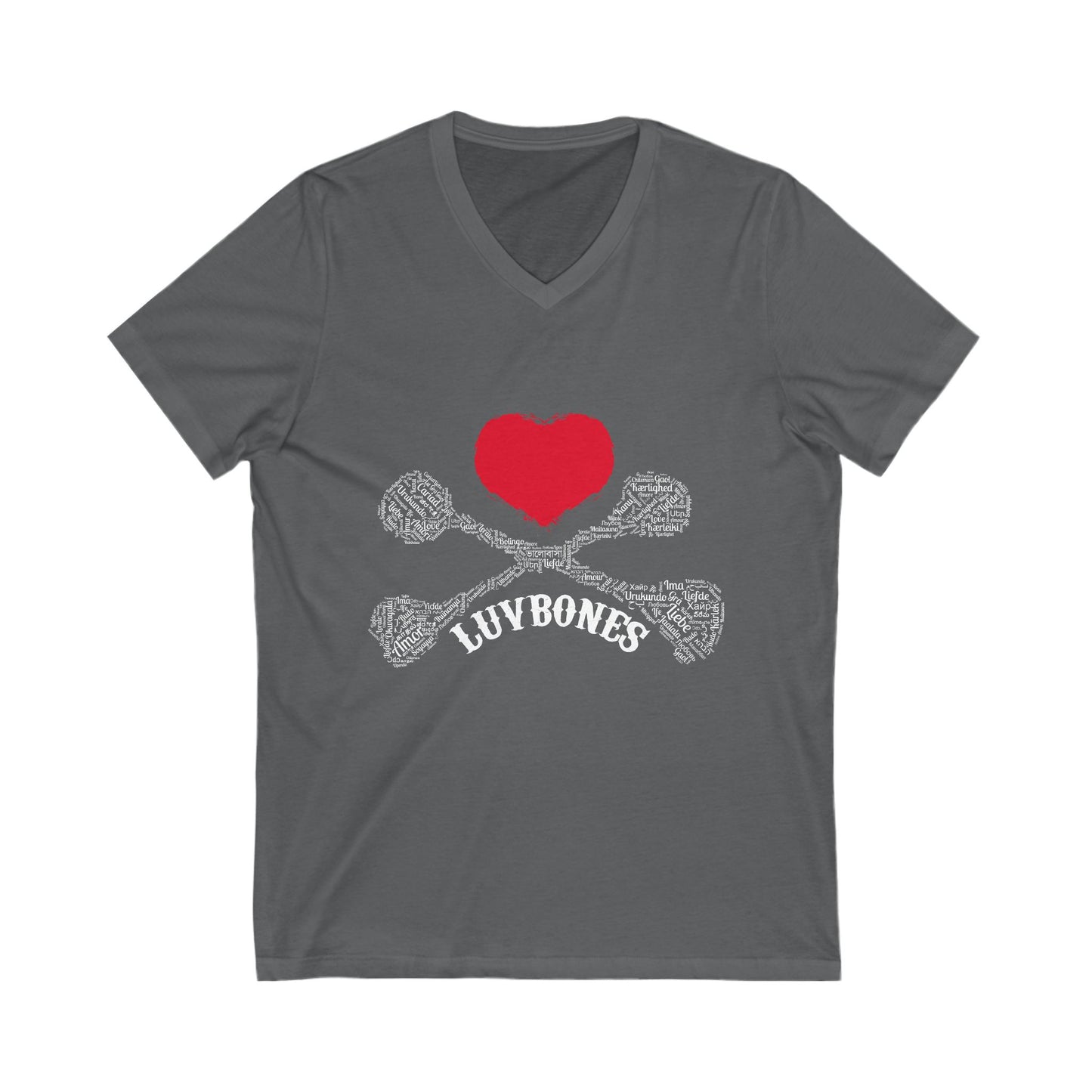 Luvbones - Hearts & Crossbones V-Neck Tee, Unisex Graphic T-Shirt, Cool Casual Wear, Gift for Him/Her