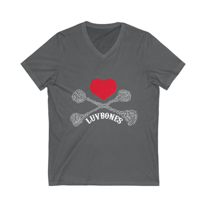 Luvbones - Hearts & Crossbones V-Neck Tee, Unisex Graphic T-Shirt, Cool Casual Wear, Gift for Him/Her