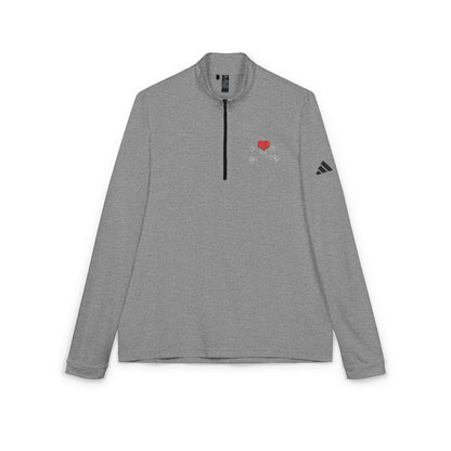 Luvbones - Hearts & Crossbones Quarter-Zip Pullover, Sporty Layering, Fitnesswear, Embroidered Apparel, Activewear Gift