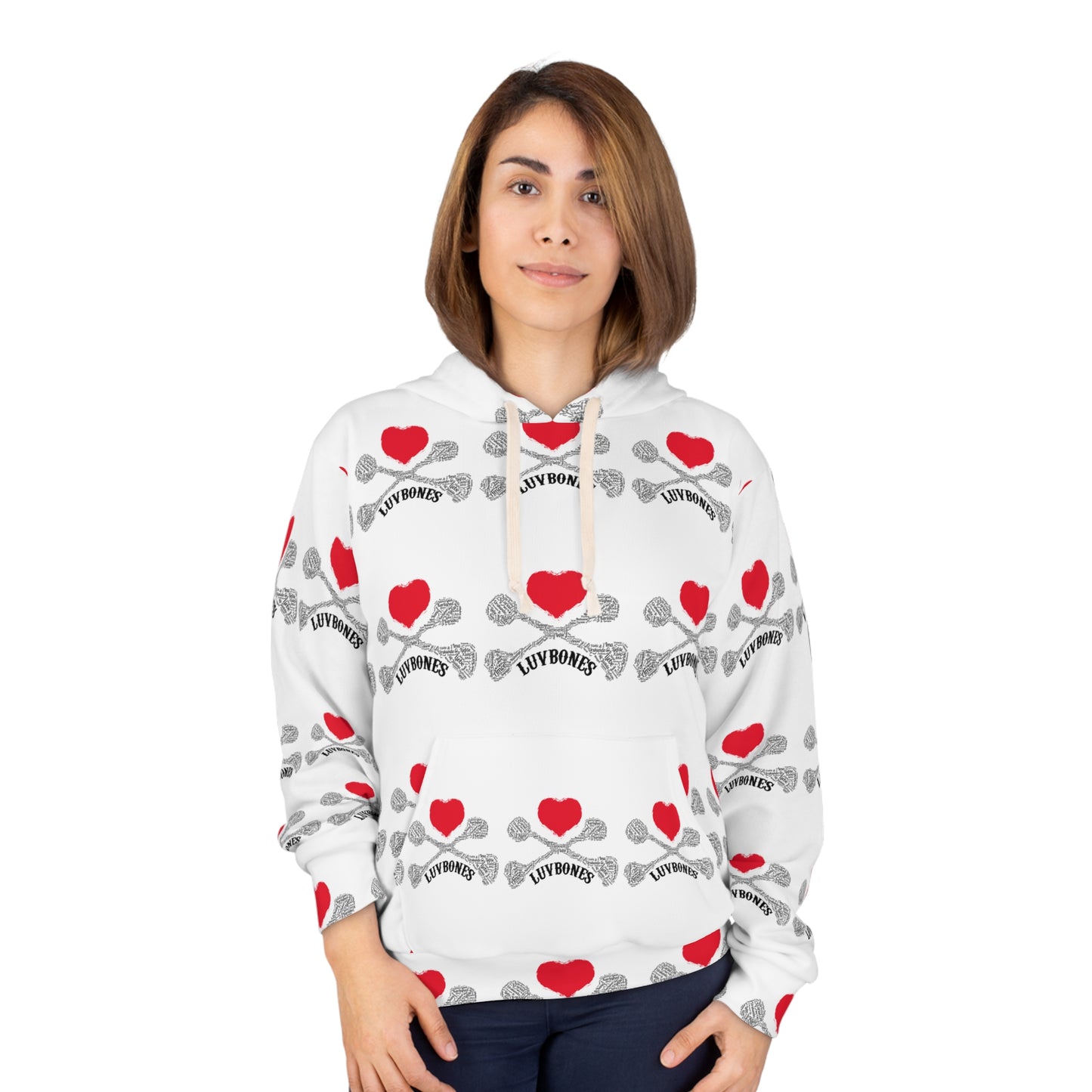 Luvbones - Hearts & Crossbones Unisex Pullover Hoodie, Valentine’s Gift, Cute Casual Wear, Stylish Hoodie, Everyday Comfort