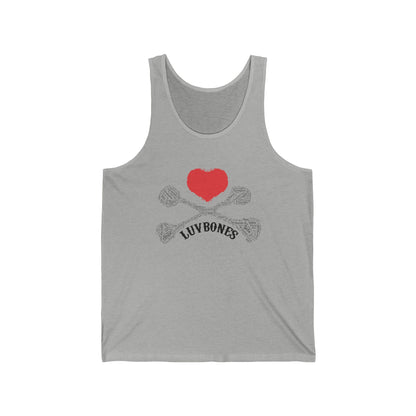 Heart & Skull Unisex Jersey Tank, Casual Summer Wear, Gift for Music Festivals, Trendy Beach Outfit, Valentines Day Apparel