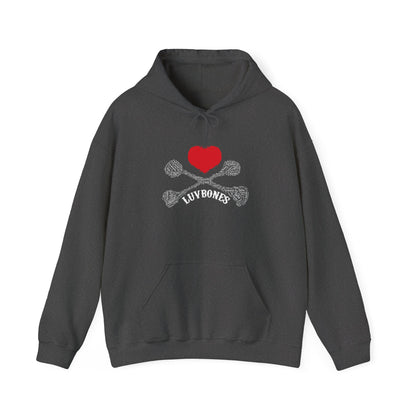 Luvbones - Hearts & Crossbones Unisex Hoodie, Graphic Sweatshirt for Couples, Valentine's Day Gift, Streetwear Fashion, Cozy Layering