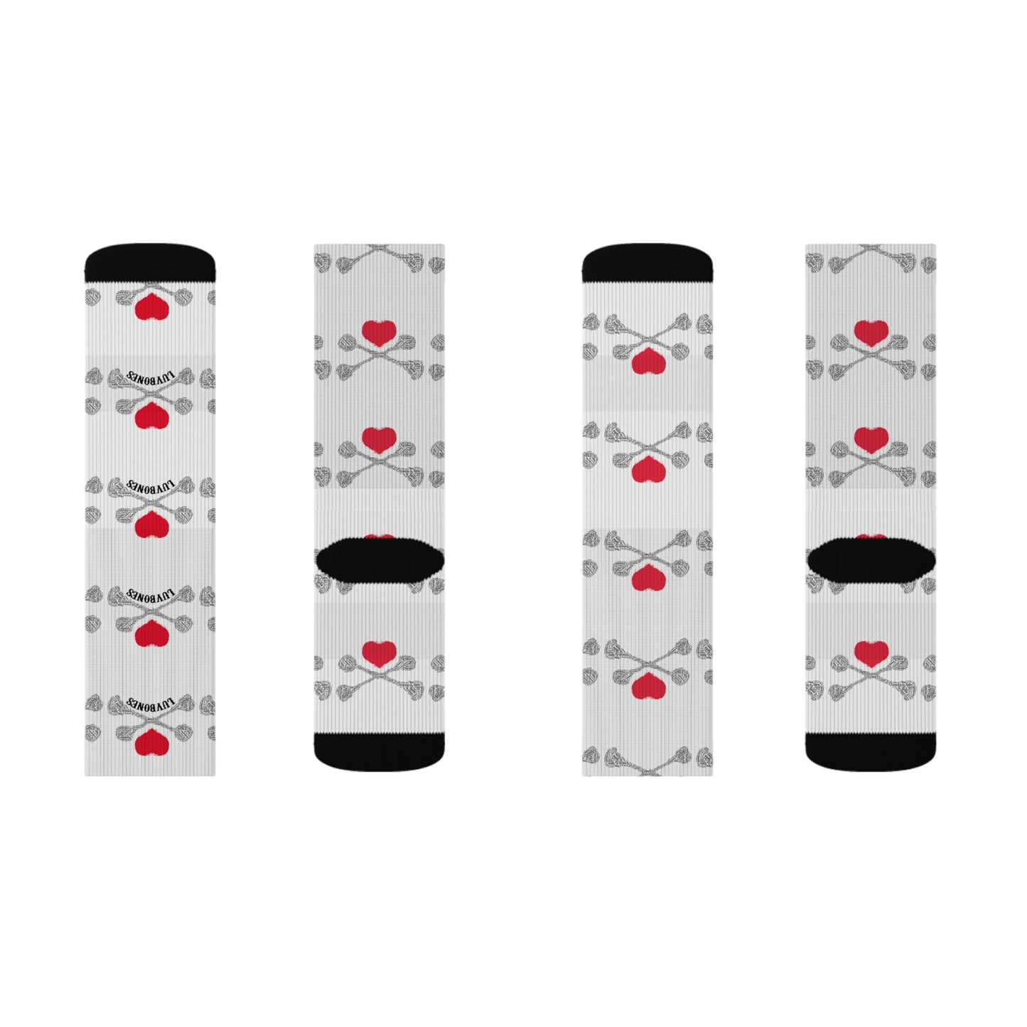 Luvbones - Hearts & Crossbones Patterned Sublimation Socks, Fun Gift for Couples, Cozy Footwear for Home, Valentine's Day, Unique Sock Design, Everyday Wear