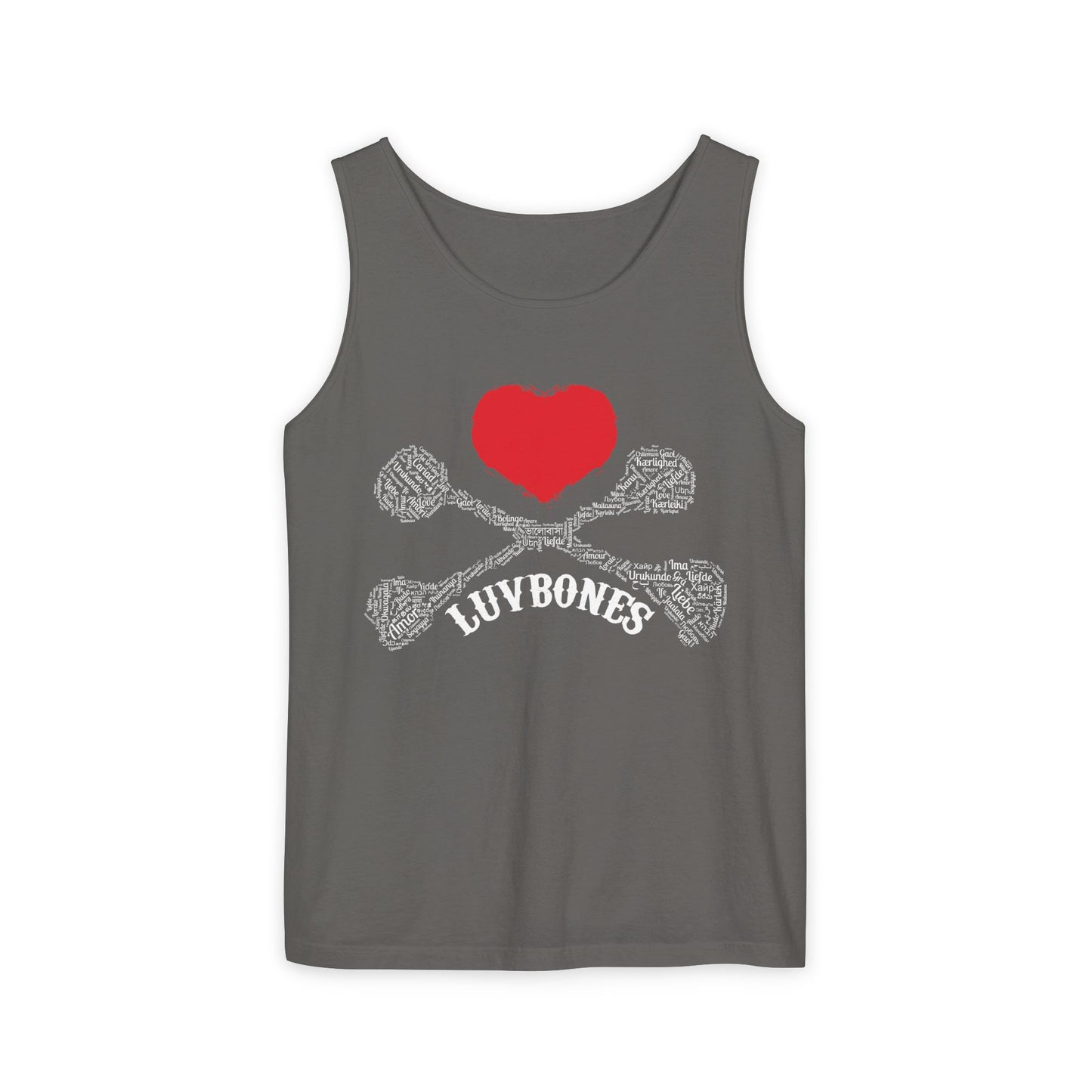 Luvbones - Hearts & Crossbones Unisex Tank Top | Casual Summer Wear, Gifts for Dog Lovers, Festival Fashion, Beach Apparel, Stylish Comfort