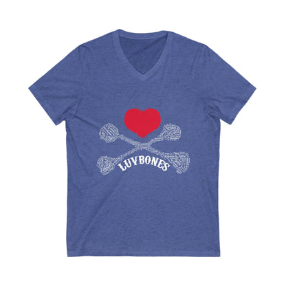 Luvbones - Hearts & Crossbones V-Neck Tee, Unisex Graphic T-Shirt, Cool Casual Wear, Gift for Him/Her