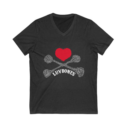 Luvbones - Hearts & Crossbones V-Neck Tee, Unisex Graphic T-Shirt, Cool Casual Wear, Gift for Him/Her