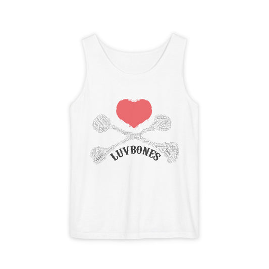 Luvbones - Hearts & Crossbones Unisex Tank Top | Casual Summer Wear, Gifts for Dog Lovers, Festival Fashion, Beach Apparel, Stylish Comfort