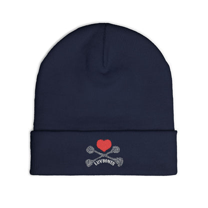 Luvbones - Hearts & Crossbones Knit Beanie, Warm Winter Hat, Casual Headwear, Skull Beanie, Gifts for Him/Her