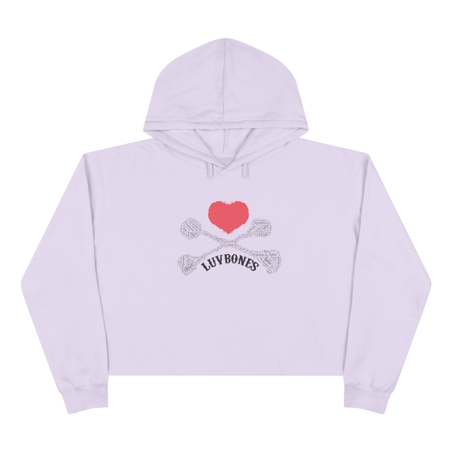 Luvbones - Hearts & Crossbones Crop Hoodie - Trendy Streetwear, Cute Gift, Halloween Apparel, Casual Outfit, Festival Wear