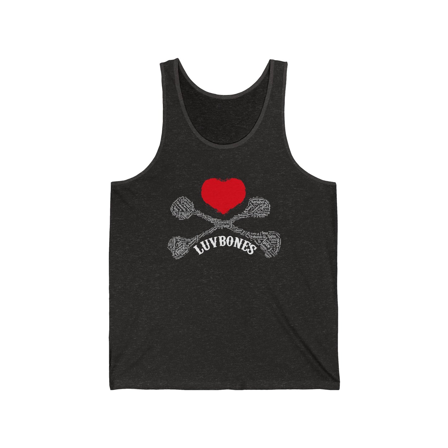 Heart & Skull Unisex Jersey Tank, Casual Summer Wear, Gift for Music Festivals, Trendy Beach Outfit, Valentines Day Apparel