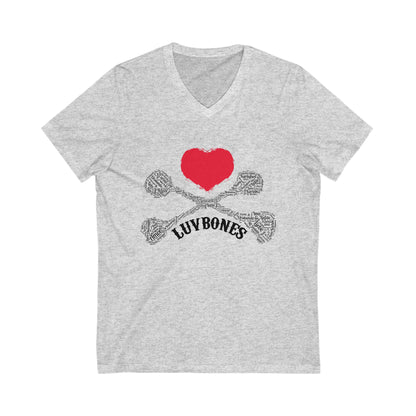 Luvbones - Hearts & Crossbones V-Neck Tee, Unisex Graphic T-Shirt, Cool Casual Wear, Gift for Him/Her