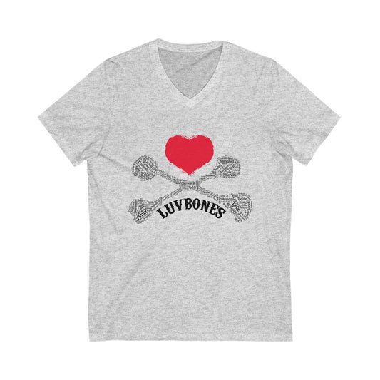 Luvbones - Hearts & Crossbones V-Neck Tee, Unisex Graphic T-Shirt, Cool Casual Wear, Gift for Him/Her