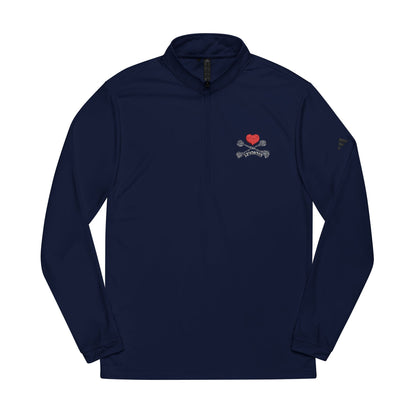 Luvbones - Hearts & Crossbones Quarter-Zip Pullover, Sporty Layering, Fitnesswear, Embroidered Apparel, Activewear Gift
