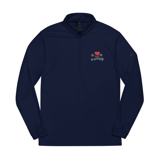 Luvbones - Hearts & Crossbones Quarter-Zip Pullover, Sporty Layering, Fitnesswear, Embroidered Apparel, Activewear Gift