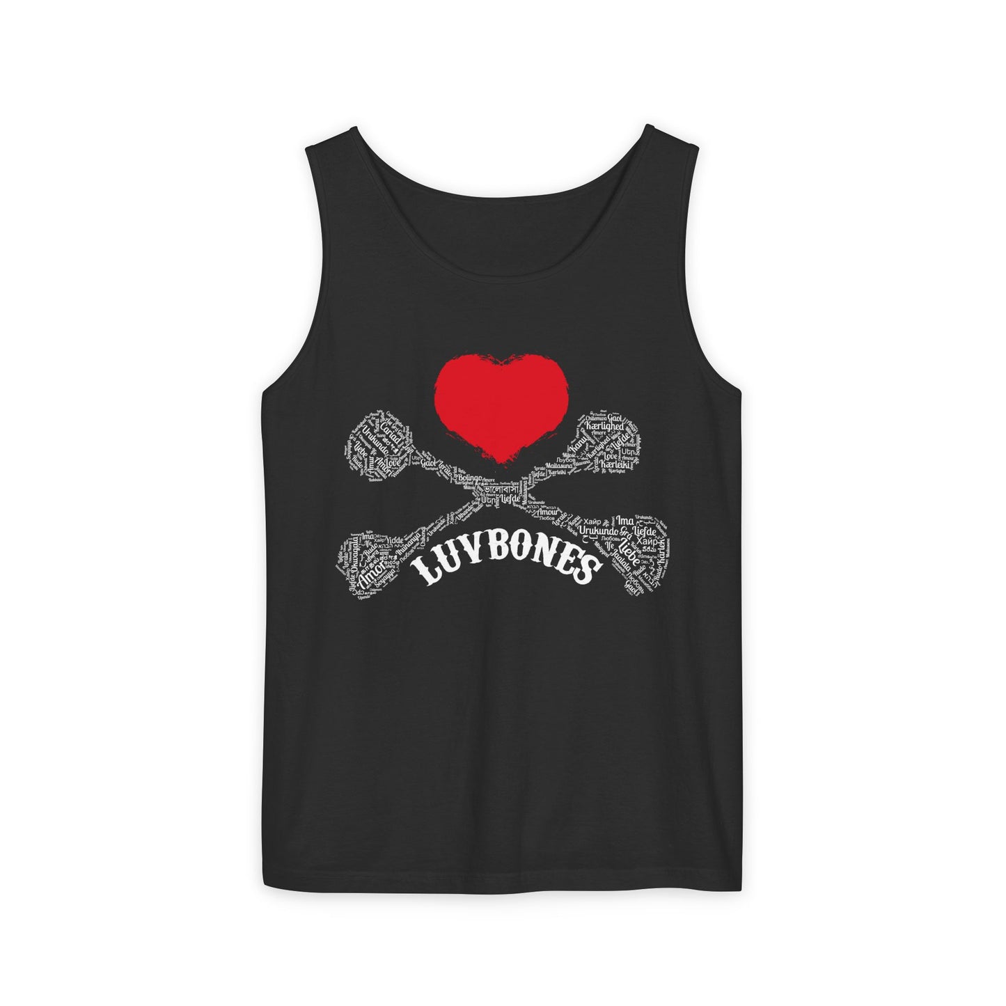 Luvbones - Hearts & Crossbones Unisex Tank Top | Casual Summer Wear, Gifts for Dog Lovers, Festival Fashion, Beach Apparel, Stylish Comfort