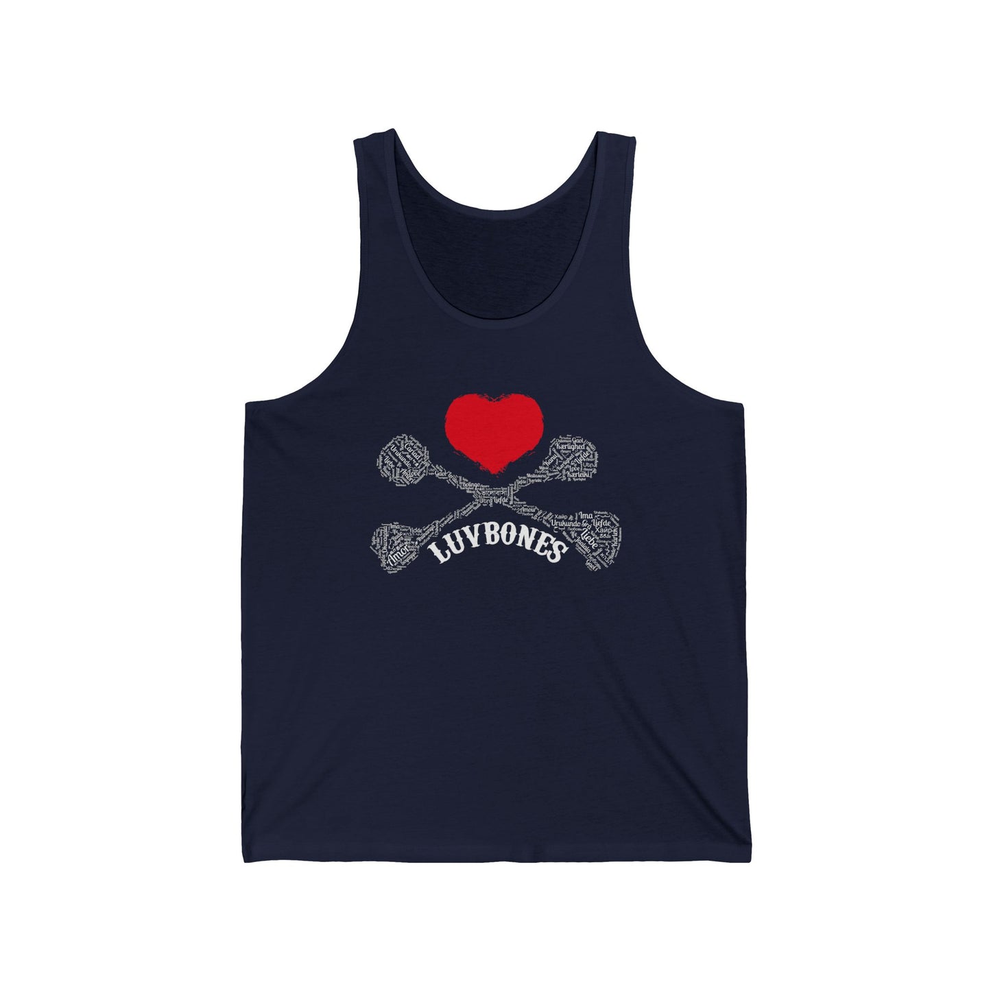 Heart & Skull Unisex Jersey Tank, Casual Summer Wear, Gift for Music Festivals, Trendy Beach Outfit, Valentines Day Apparel