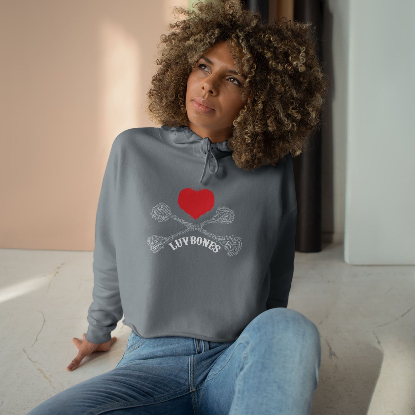 Luvbones - Hearts & Crossbones Crop Hoodie - Trendy Streetwear, Cute Gift, Halloween Apparel, Casual Outfit, Festival Wear