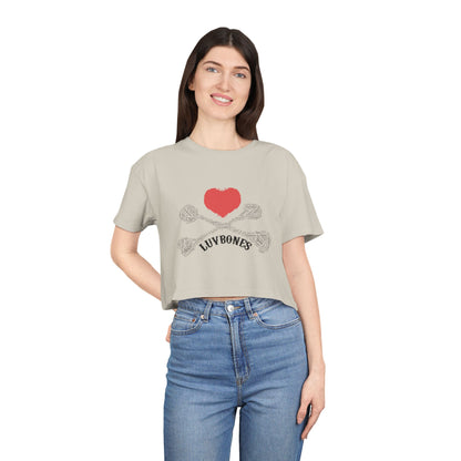 Luvbones - Hearts & Crossbones Women's Crop Tee - Trendy Summer Top, Casual Wardrobe Essential, Gift for Her, Valentine's Day