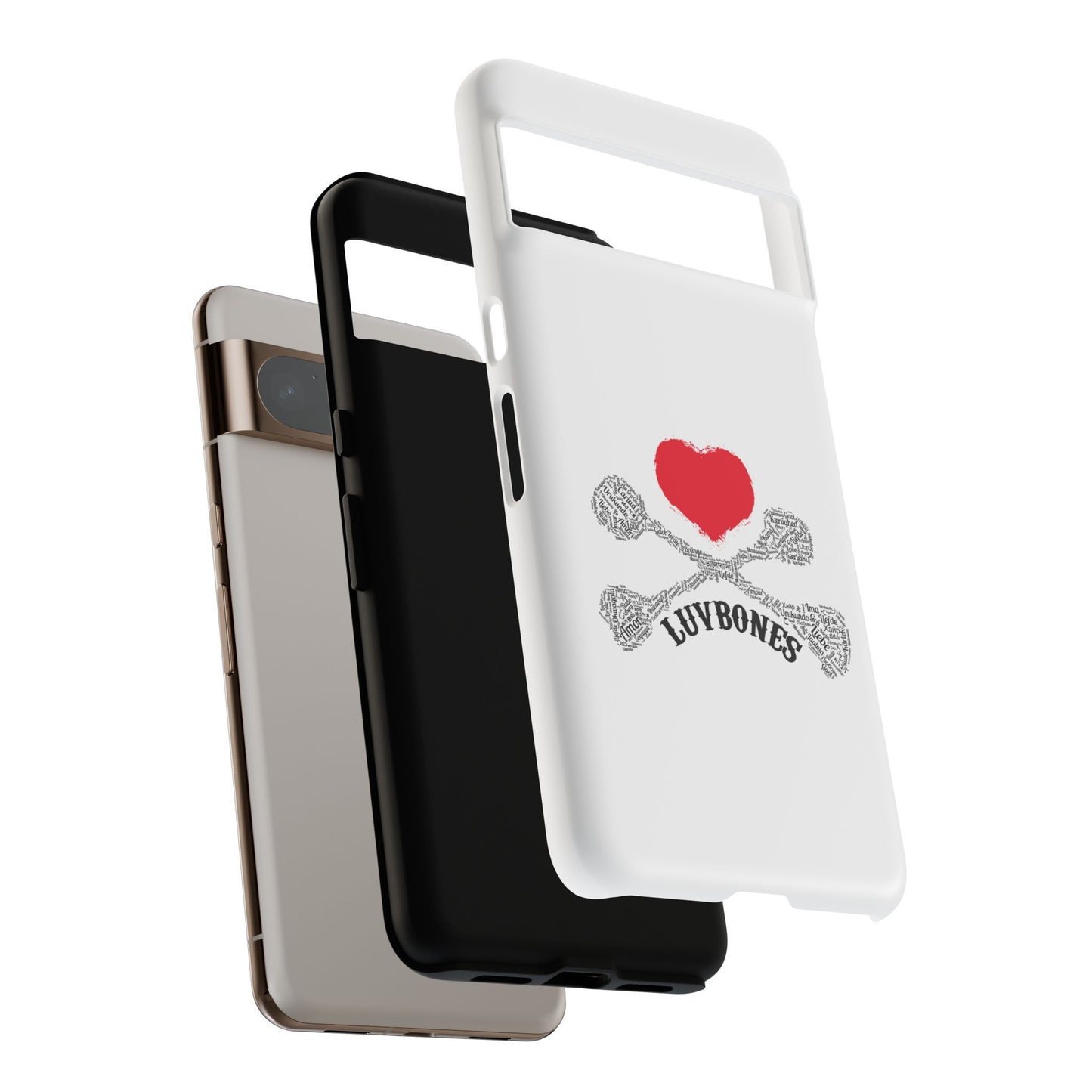 Luvbones - Hearts & Crossbones Phone Case, Tough Cases, Unique Smartphone Accessory, Gift for Him or Her