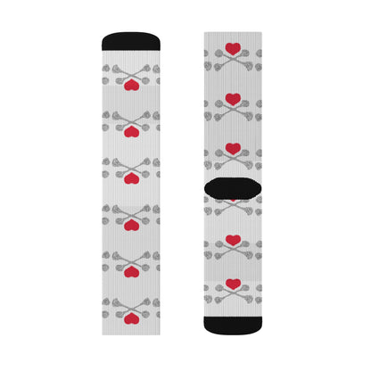 Luvbones - Hearts & Crossbones Patterned Sublimation Socks, Fun Gift for Couples, Cozy Footwear for Home, Valentine's Day, Unique Sock Design, Everyday Wear
