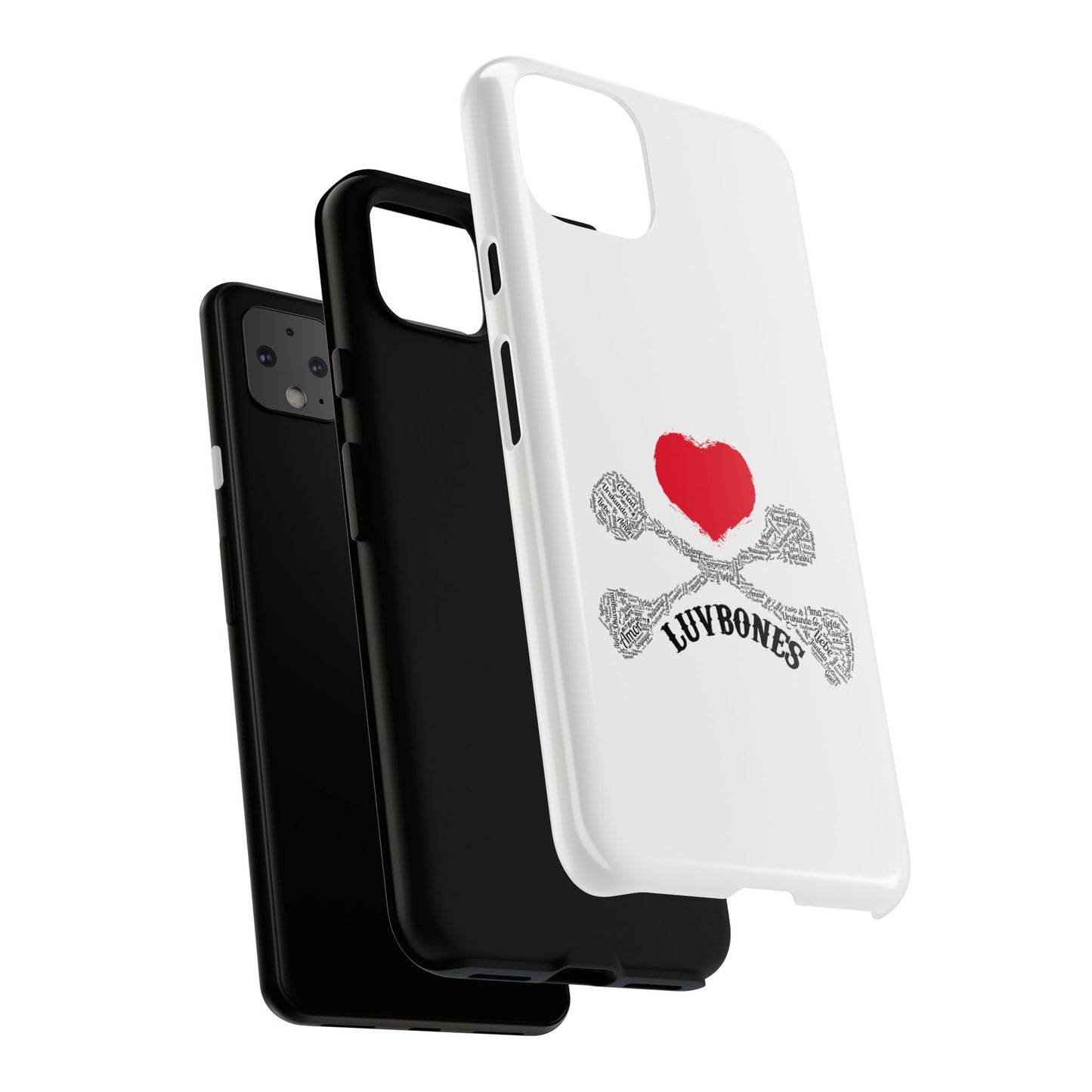 Luvbones - Hearts & Crossbones Phone Case, Tough Cases, Unique Smartphone Accessory, Gift for Him or Her