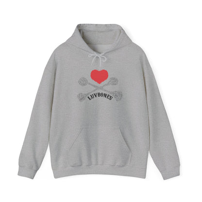 Luvbones - Hearts & Crossbones Unisex Hoodie, Graphic Sweatshirt for Couples, Valentine's Day Gift, Streetwear Fashion, Cozy Layering