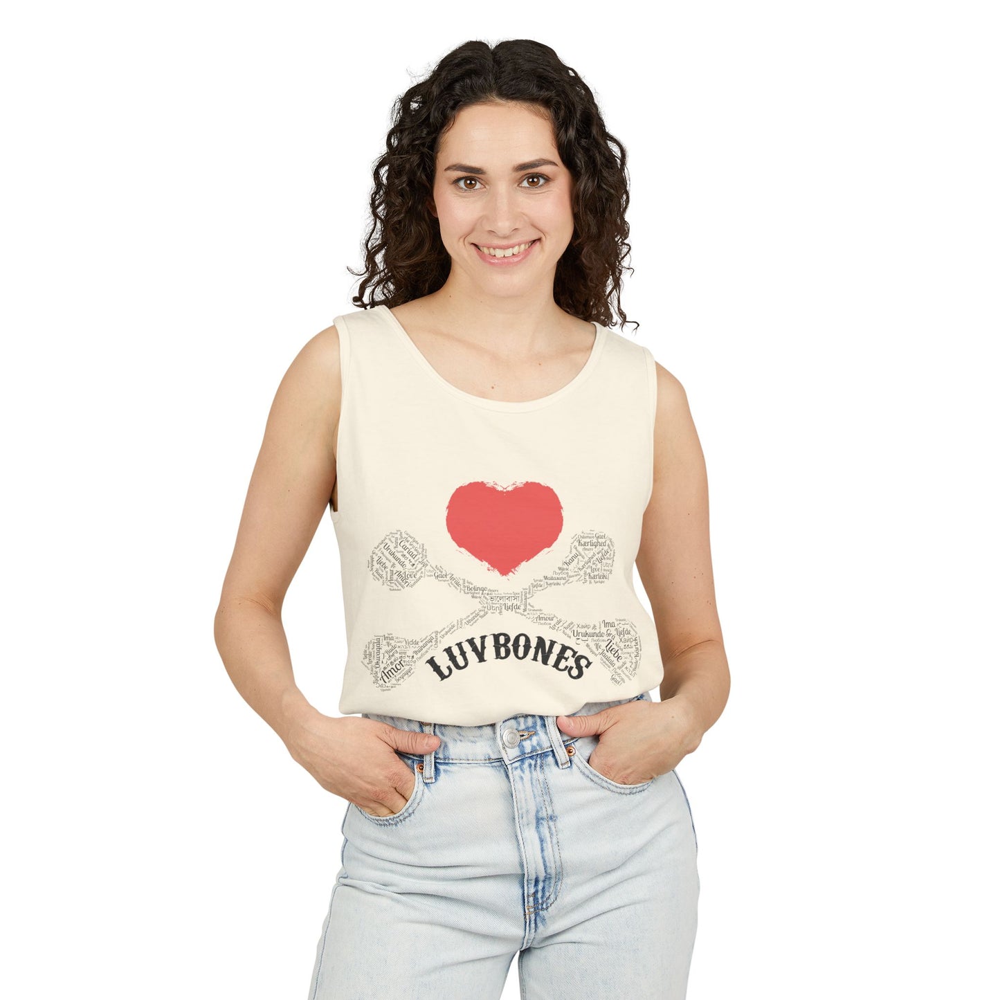 Luvbones - Hearts & Crossbones Unisex Tank Top | Casual Summer Wear, Gifts for Dog Lovers, Festival Fashion, Beach Apparel, Stylish Comfort