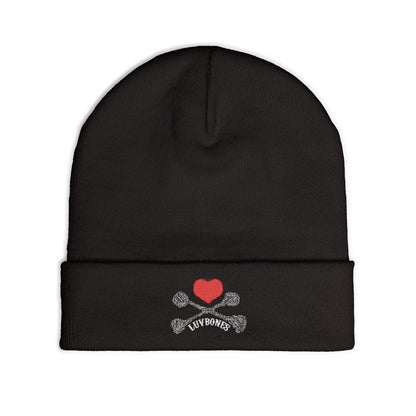 Luvbones - Hearts & Crossbones Knit Beanie, Warm Winter Hat, Casual Headwear, Skull Beanie, Gifts for Him/Her