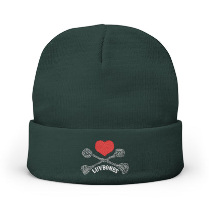 Luvbones - Hearts & Crossbones Knit Beanie, Warm Winter Hat, Casual Headwear, Skull Beanie, Gifts for Him/Her