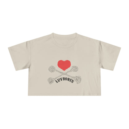 Luvbones - Hearts & Crossbones Women's Crop Tee - Trendy Summer Top, Casual Wardrobe Essential, Gift for Her, Valentine's Day