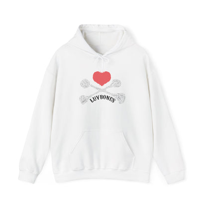 Luvbones - Hearts & Crossbones Unisex Hoodie, Graphic Sweatshirt for Couples, Valentine's Day Gift, Streetwear Fashion, Cozy Layering
