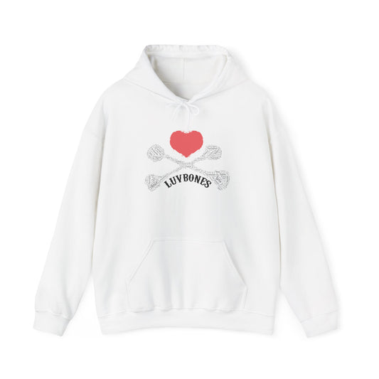 Luvbones - Hearts & Crossbones Unisex Hoodie, Graphic Sweatshirt for Couples, Valentine's Day Gift, Streetwear Fashion, Cozy Layering