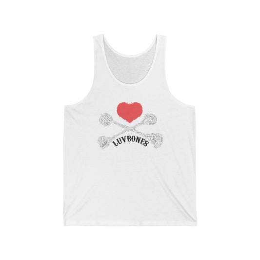 Heart & Skull Unisex Jersey Tank, Casual Summer Wear, Gift for Music Festivals, Trendy Beach Outfit, Valentines Day Apparel