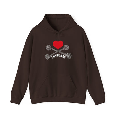 Luvbones - Hearts & Crossbones Unisex Hoodie, Graphic Sweatshirt for Couples, Valentine's Day Gift, Streetwear Fashion, Cozy Layering