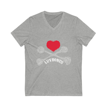 Luvbones - Hearts & Crossbones V-Neck Tee, Unisex Graphic T-Shirt, Cool Casual Wear, Gift for Him/Her