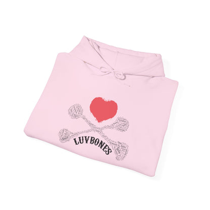 Luvbones - Hearts & Crossbones Unisex Hoodie, Graphic Sweatshirt for Couples, Valentine's Day Gift, Streetwear Fashion, Cozy Layering